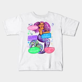 Positive Affirmations African American mermaid inspirational Kids T-Shirt